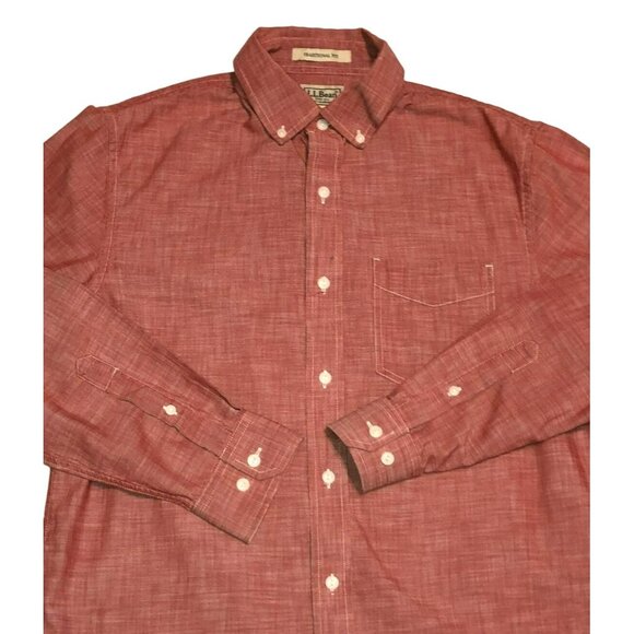 RED BUTTON DOWN SHIRT SZ S REG L.L. BEAN BURNT RED TRADITIONAL FIT COTTON MENS - Picture 2 of 5